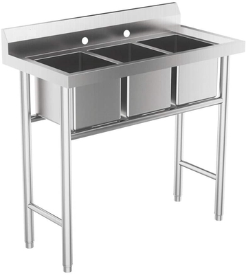 Freestanding 304 Stainless Steel Commercial Restaurant Industrial Kitchen 3 Components Three Compartment Sink