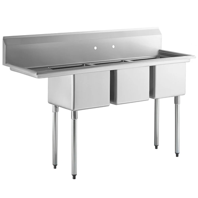 Freestanding 304 Stainless Steel Commercial Restaurant Industrial Kitchen 3 Components Three Compartment Sink