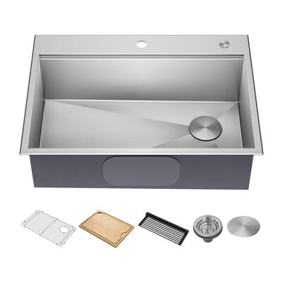 Luxury Modern Top mount Black 304 Stainless Steel Sink 1.2/1.5mm thick Handmade Ledge Kitchen Sink brushed finish Undermount Workstation Sinks With Accessories