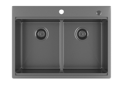FOOK LAVABO El Yapımı Üst Montaj 304 Paslanmaz Çelik Çift Kase Evye Çıkıntılı